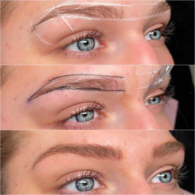 Before, during, & after Microblading touch-up