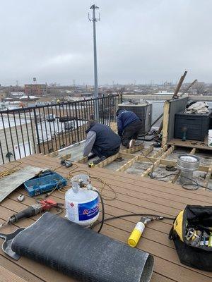 Deck removing and roof repairs.