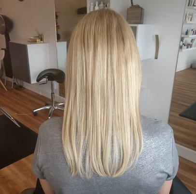 Adding density using keratin micro extensions to super fine hair.