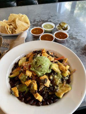 Vegan Burrito made into a bowl with extra guacamole.