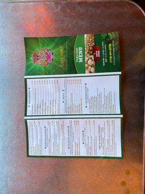 Back of menu