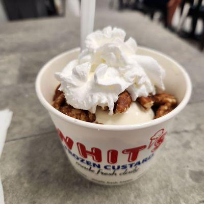 Hot fudge Sunday with pecans.