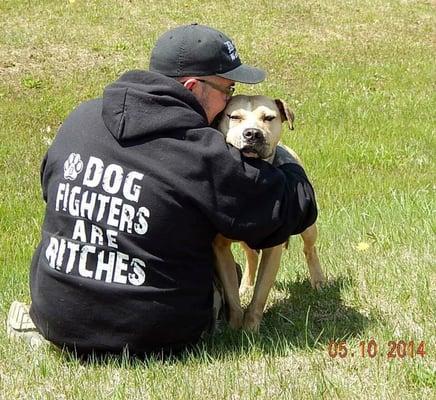 DBC co-founder with Vito who was rescued from a dog fighting ring.