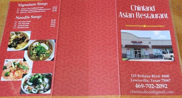 Menu for Chinland.