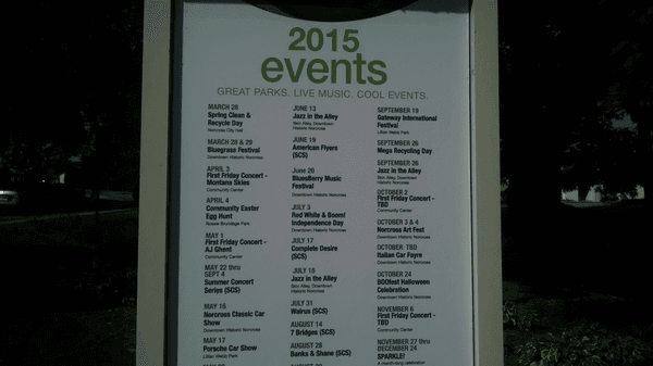 A directory of community events just outside the main door.