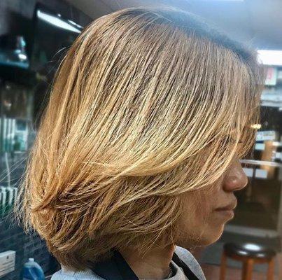 Layered Bob Cut & Blowout by Gabby