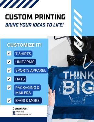 Custom printing, apparel, posters, document prints and more!