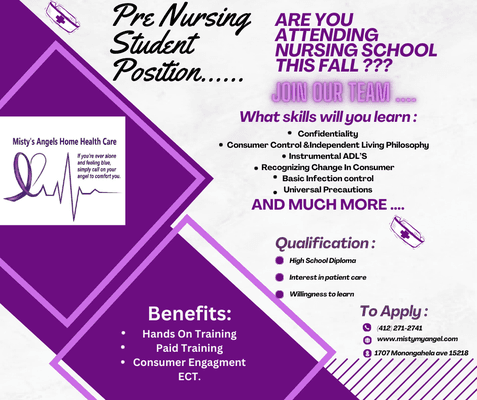 Ready to kickstart your journey into the world of nursing? Join our dynamic team and unlock a world of opportunities! As a pre-nursing