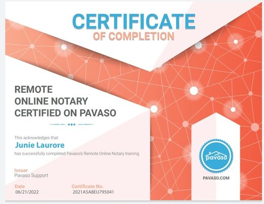 Trained and certified to complete remote and electronic notarizations