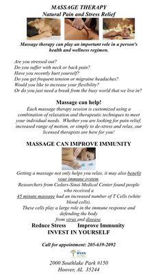 We offer comprehensive massage services.