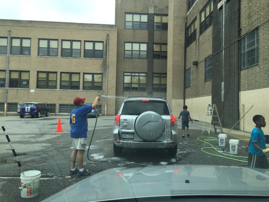 Our Lady of Lourdes Students washing cars