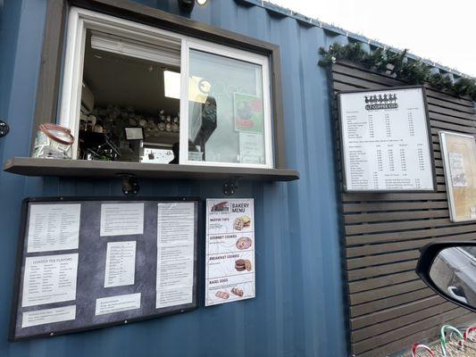 Drive thru window & menus from L7 coffee shop (Dec 2023)