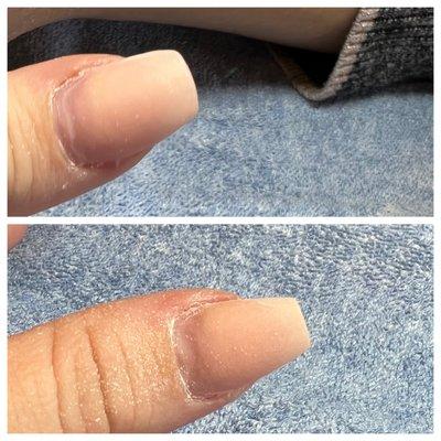 The bottom is a comparison after the second salon had to fix these horrible nails.