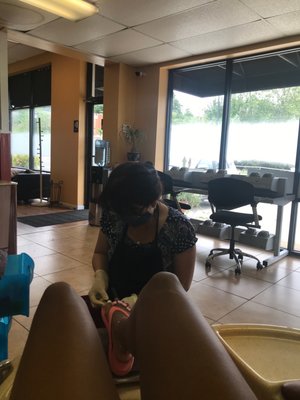 Angela doing my pedicure and polish!