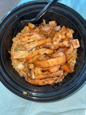 Chicken Teriyaki Bowl with veggies on the side... soooo good and affordable