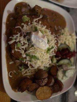 Potato pancakes with beef gulasz