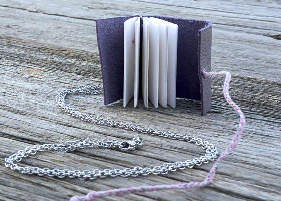 Handmade leather book necklace