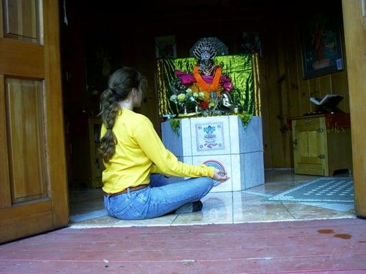 Robin meditating at the Sivananda Ashram in Grassvalley where she did her Teacher Training.