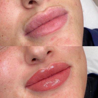 Lip blushing- Semipermanent cosmetic tattooing procedure achieved by deposing ink in your lips. Let me create for you what I created for her