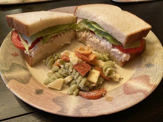 Chicken Salad sandwich and pasta salad