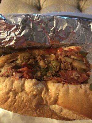 I think this was the Brooklyn cheesesteak...yummy!  Included pepperoni & green peppers...& I don't typically like green peppers