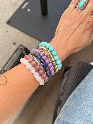 All beaded gemstone bracelets are from Ele Keats!