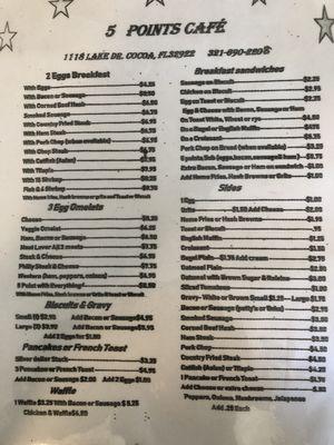 Breakfast menu as of 12/29/21