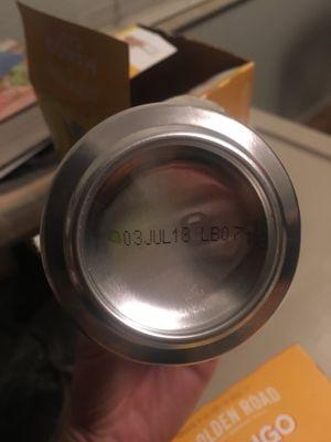 The expired can of Mango Cart dated 03 Jul 18