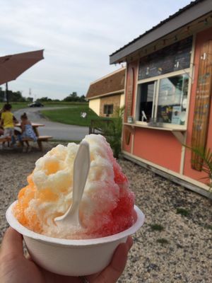 Hawaiian shaved ice! Size small, flavors: passion fruit, pina colada, and cherry.