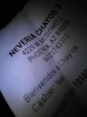 Receipt from The Neveria Chay'os