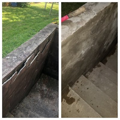 Before and After photo of a concrete wall being restored for a AAI client