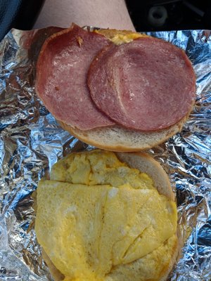 Porkroll, egg, and cheese. Good sandwich, I just want a little more porkroll, but probably better/healthier this way lol