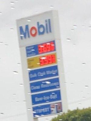 High gas prices. $3.69 for regular; $3.99 for diesel.