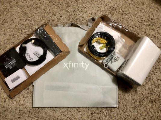 Xfinity WiFi goodie bag - Router/modem + cables + Xfinity Flex + remote