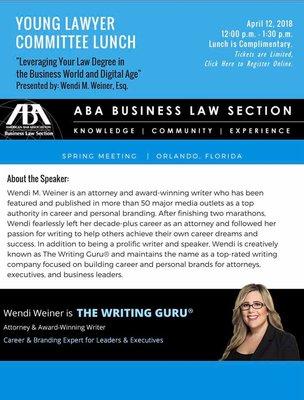 National Speaking Engagement for the American Bar Association in 2018