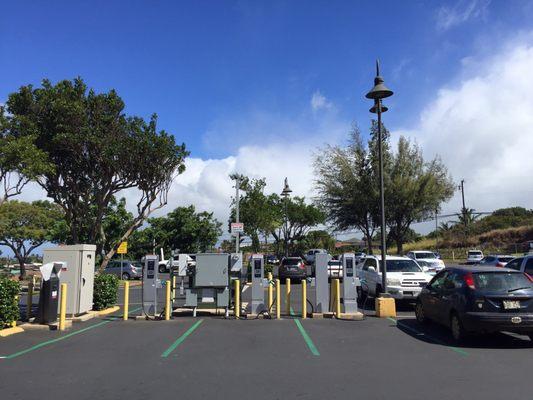 Electric vehicle charging station close to the hardware store and bank of Hawaii