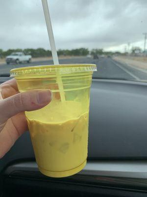 Yummy cold brew with cream to go with our road trip.