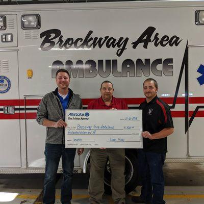 Jordan Friday with Paul Verne and Benjamin Castiglione from the Brockway Area Ambulance Service