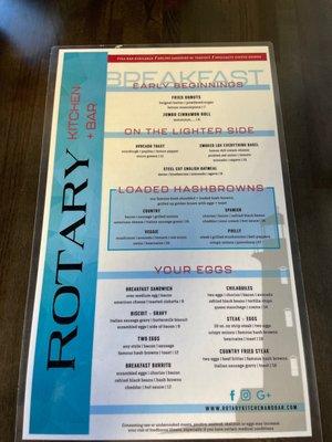 Breakfast menu