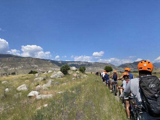 The group rode in an organized train, each of us with radio communication.