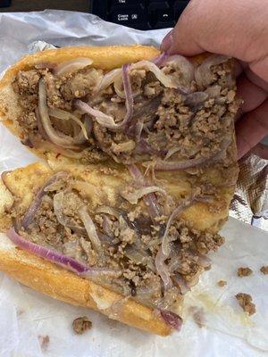 Trash. Philly cheesesteak. Using hamburger meat instead. TRASH TRASH TRASHHHHH