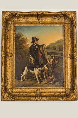 Hunter with Dogs - Oil on Canvas