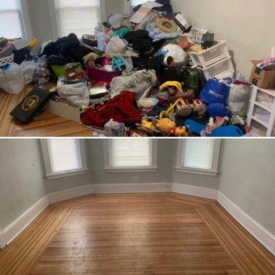 Before and after picture; This was a residential home trash clean out in service area 19053 .