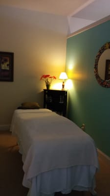 Peaceful, relaxing massage room.