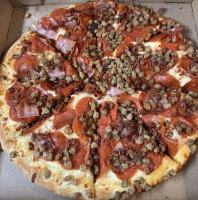 Large meat lovers pizza