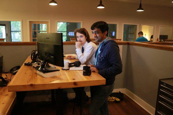 Standing up at a stand-up desk