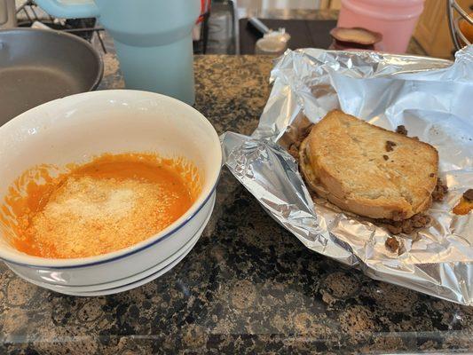 soup and grilled cheese w beef