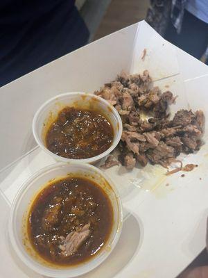 Brisket chili sample along with sample of brisket