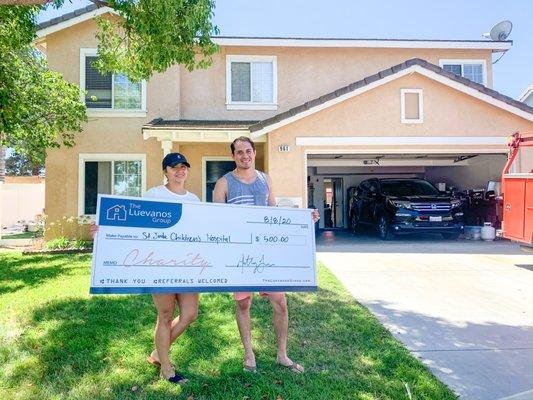 Our clients bought first home. We donated $500 to St. Judes Children's Hospital with a portion of our proceeds.