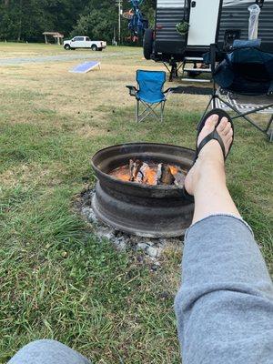 Enjoying the campfire at Klamath Camper Corral